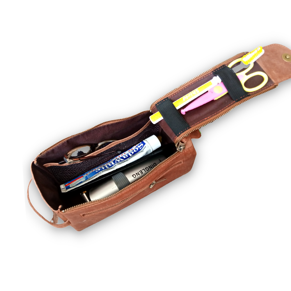 Leather Toiletry Bag - Cosmetic Pouch