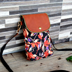 Floral Printed Canvas and Leather Crossbody Mobile Pouch