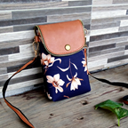 Floral Printed Canvas and Leather Crossbody Mobile Pouch