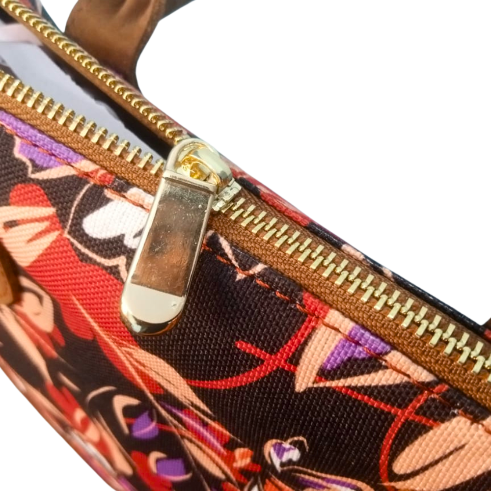 Floral Canvas & Leather Tote Bag