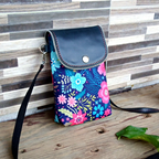 Deep Forest Canvas and Leather Crossbody Mobile Pouch