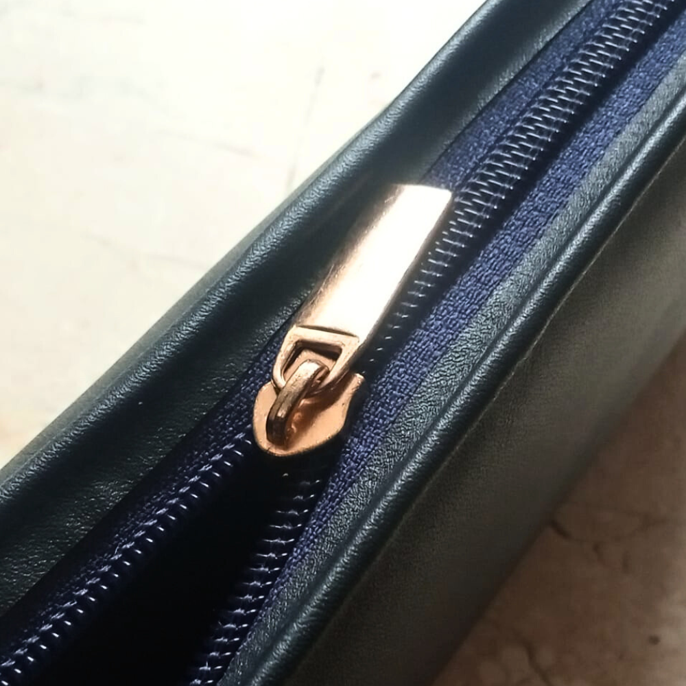 Blue Leather Zipper Folder Wallet