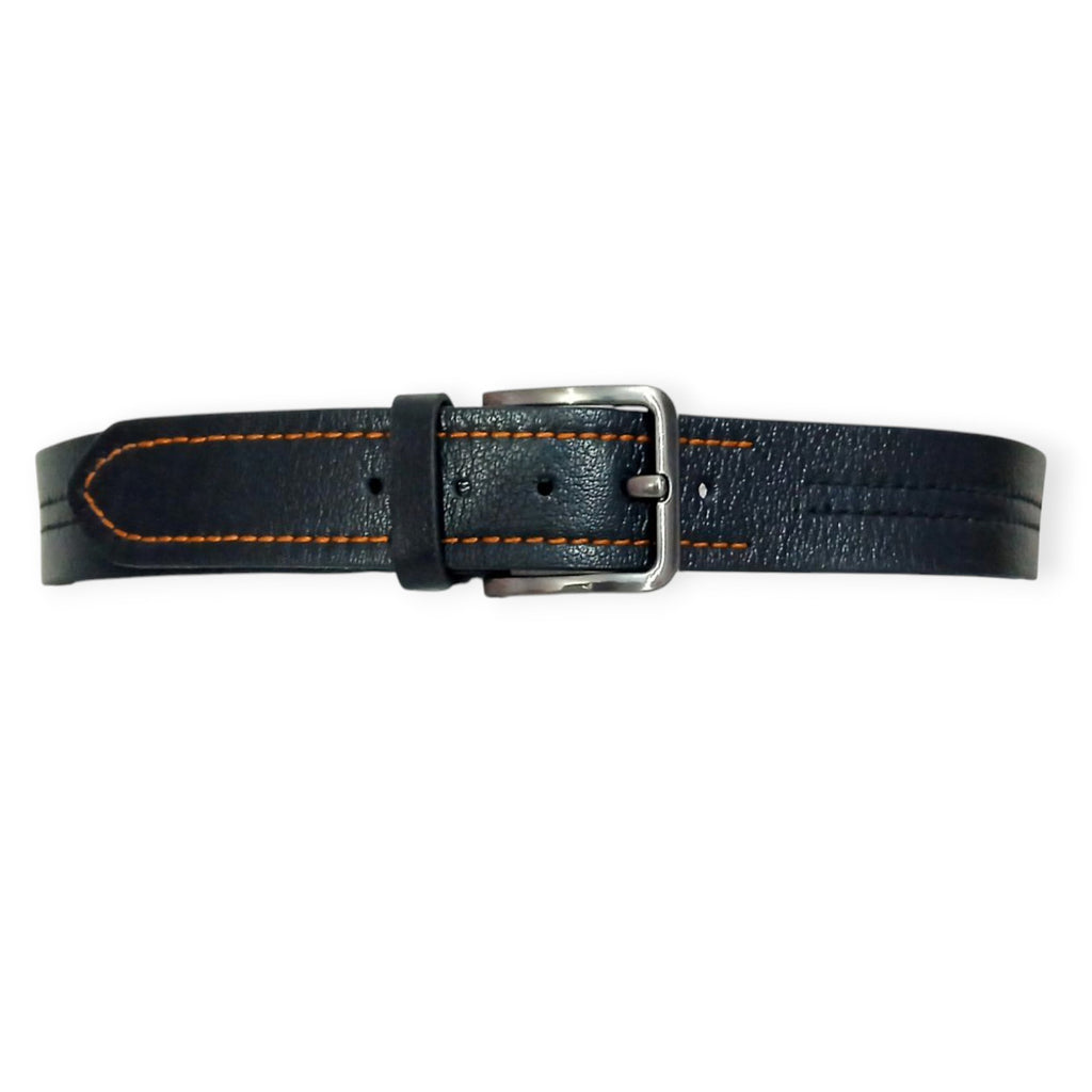 Black Leather Casual Belt - Contrast Stitched 40mm Wide