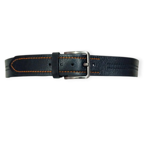 Black Leather Casual Belt - Contrast Stitched 40mm Wide
