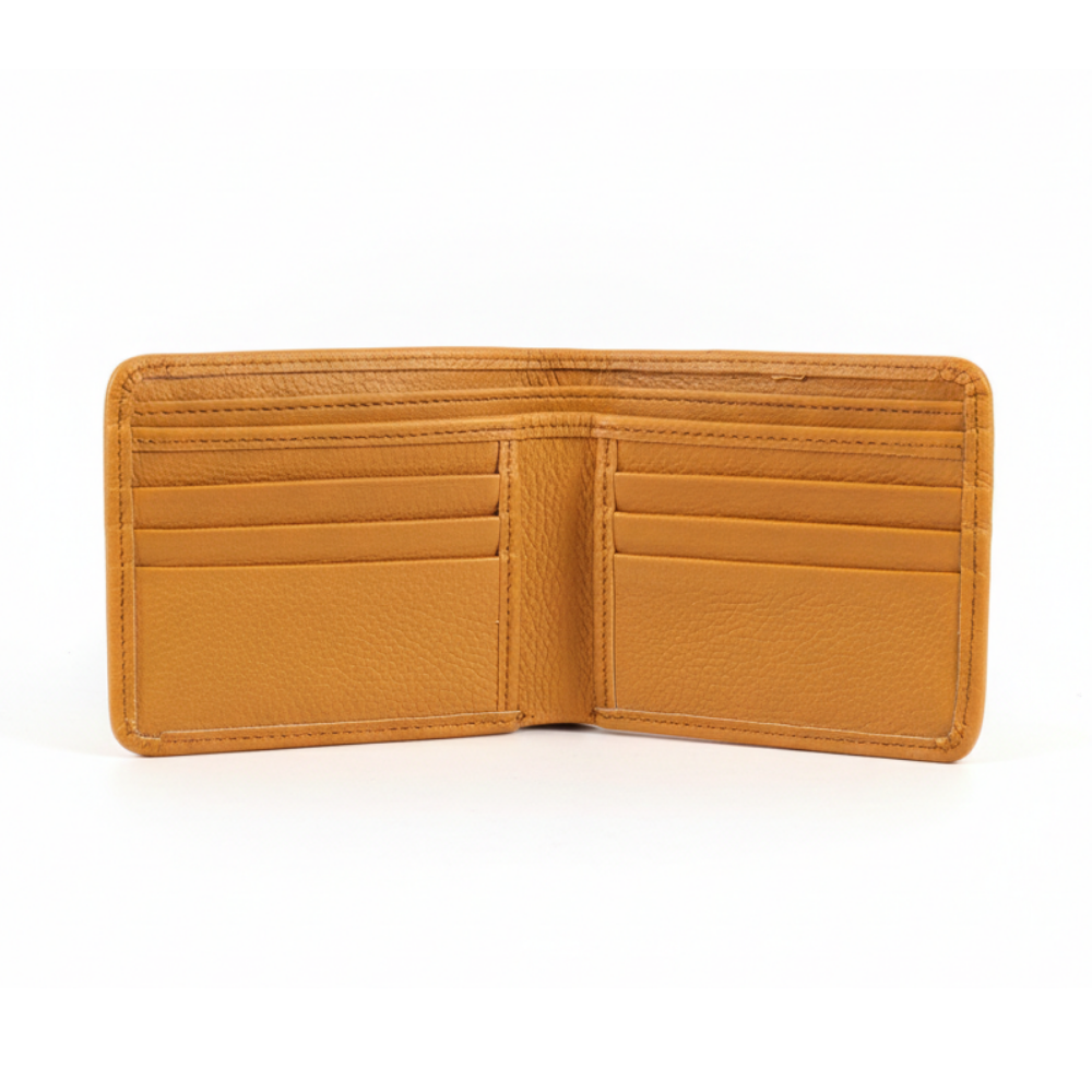Slim Leather Wallet for Men’s Bifold Wallet - Yellowish Textured 