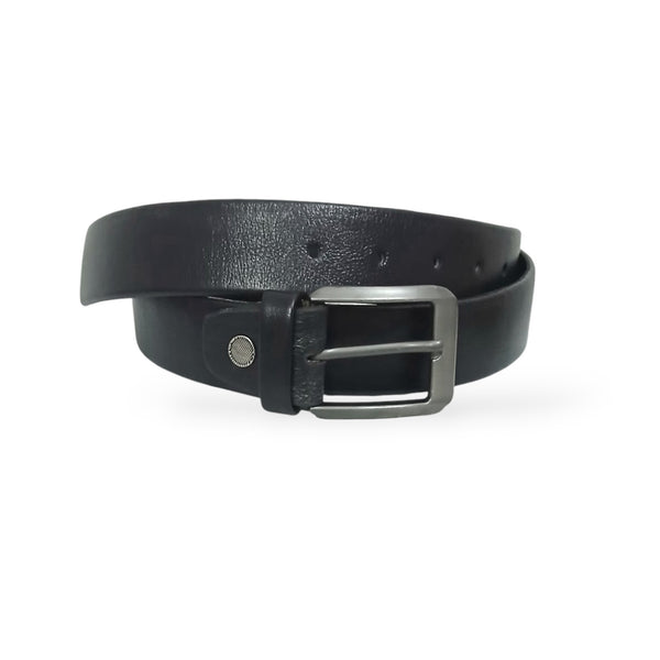 Black Leather Formal Belt - 35mm Wide - 3 Fold Belt