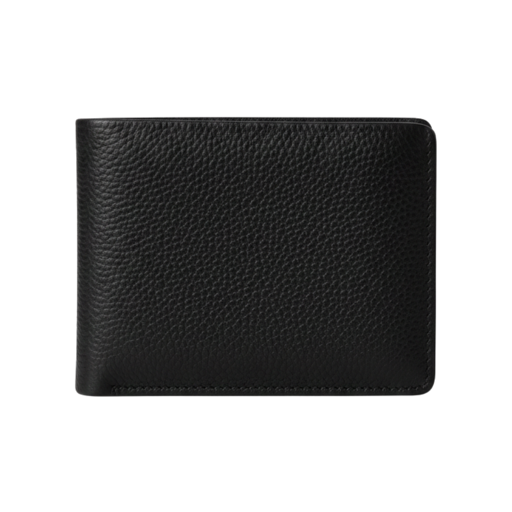 Black leather bifold wallet for men textured cow leather
