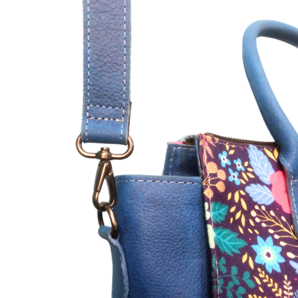 Women Luxurious Printed Canvas & Leather Tote - Navy Blue