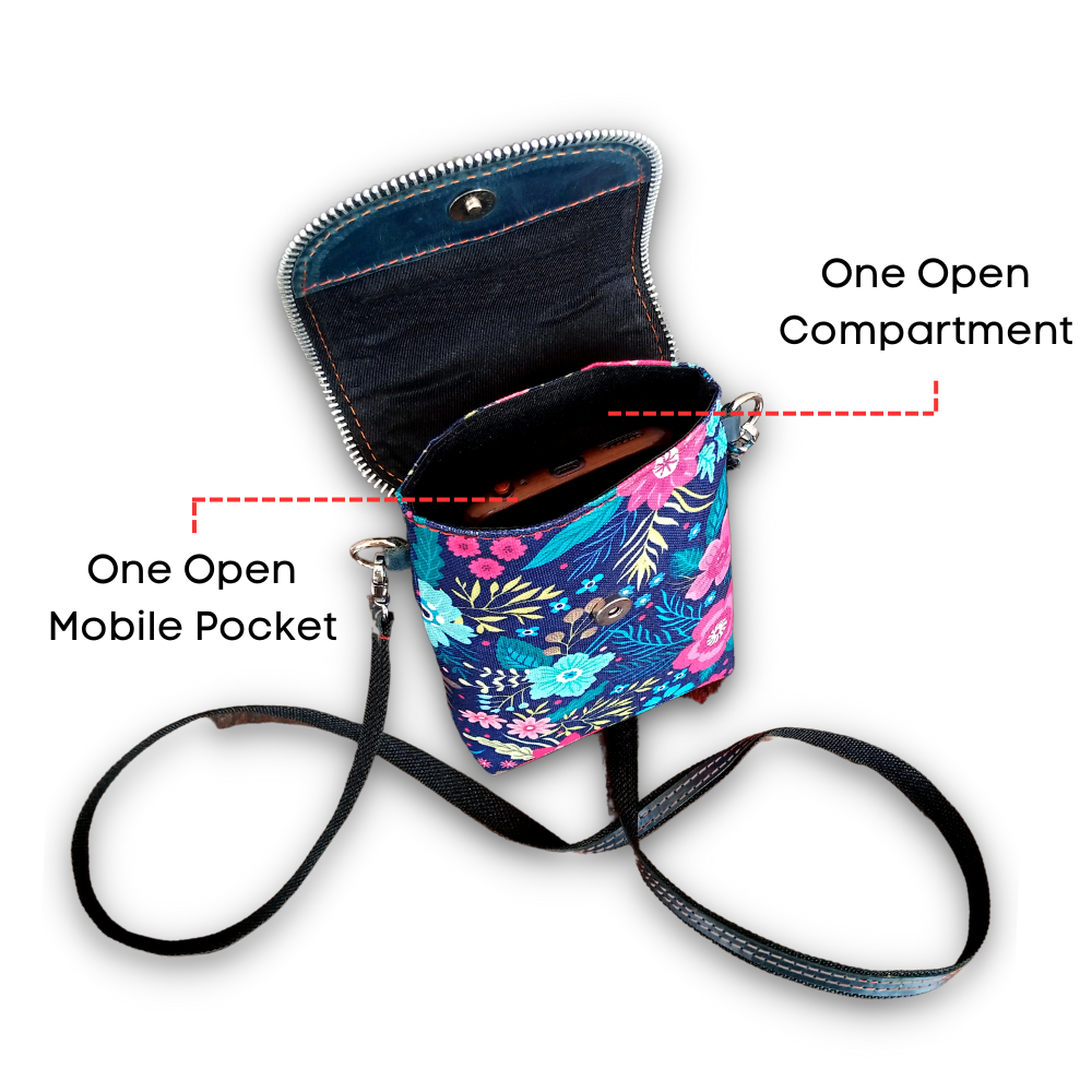 Deep Forest Printed Canvas and Leather Crossbody Mobile Pouch
