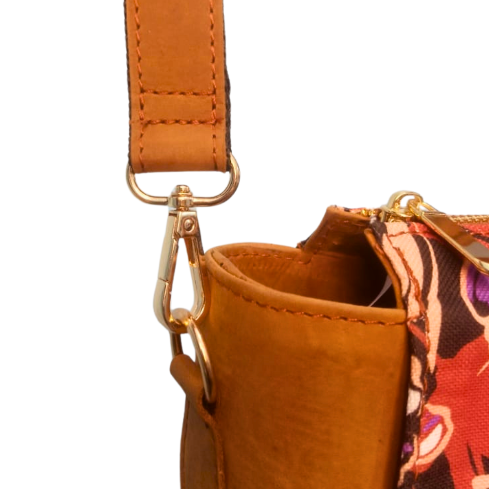 Floral Canvas & Leather Tote Bag