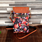 Floral Printed Canvas and Leather Crossbody Mobile Pouch