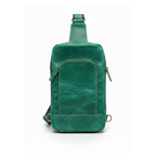 Green Pull-Up Leather Sling Bag – Compact Full-Grain Travel Crossbody