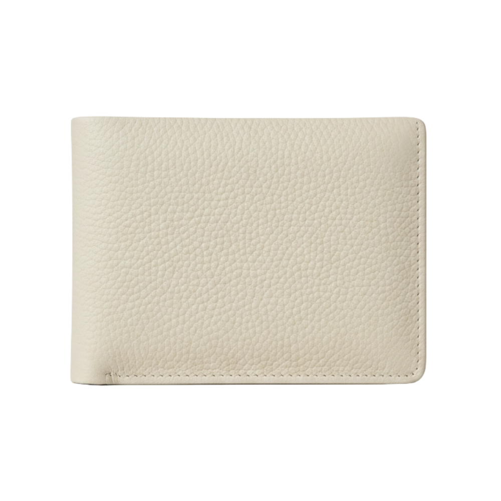 Beige leather bifold wallet for men textured cow leather