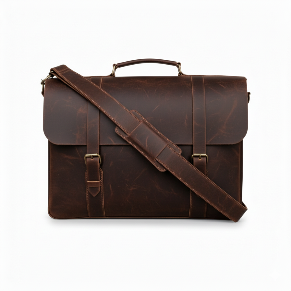 Dark Brown Leather Laptop Bag 15.6" Messenger Bag