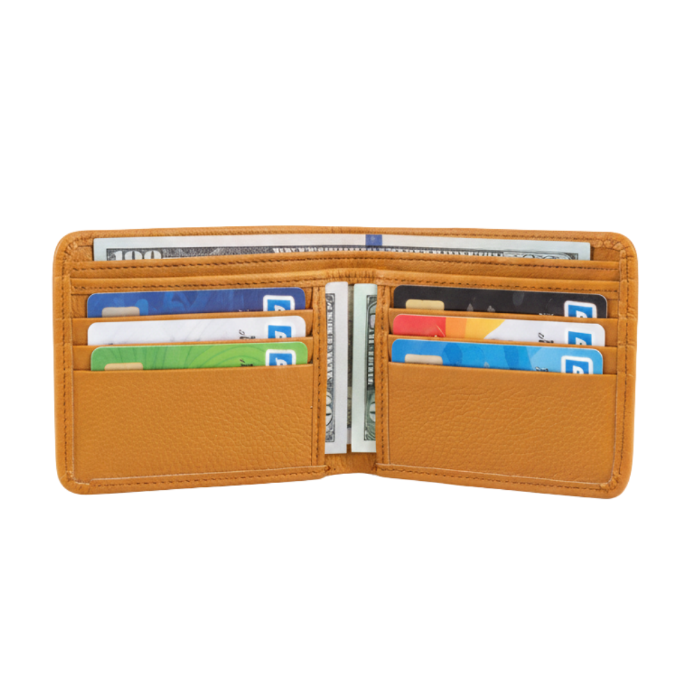 Slim Leather Wallet for Men’s Bifold Wallet - Yellowish Textured 