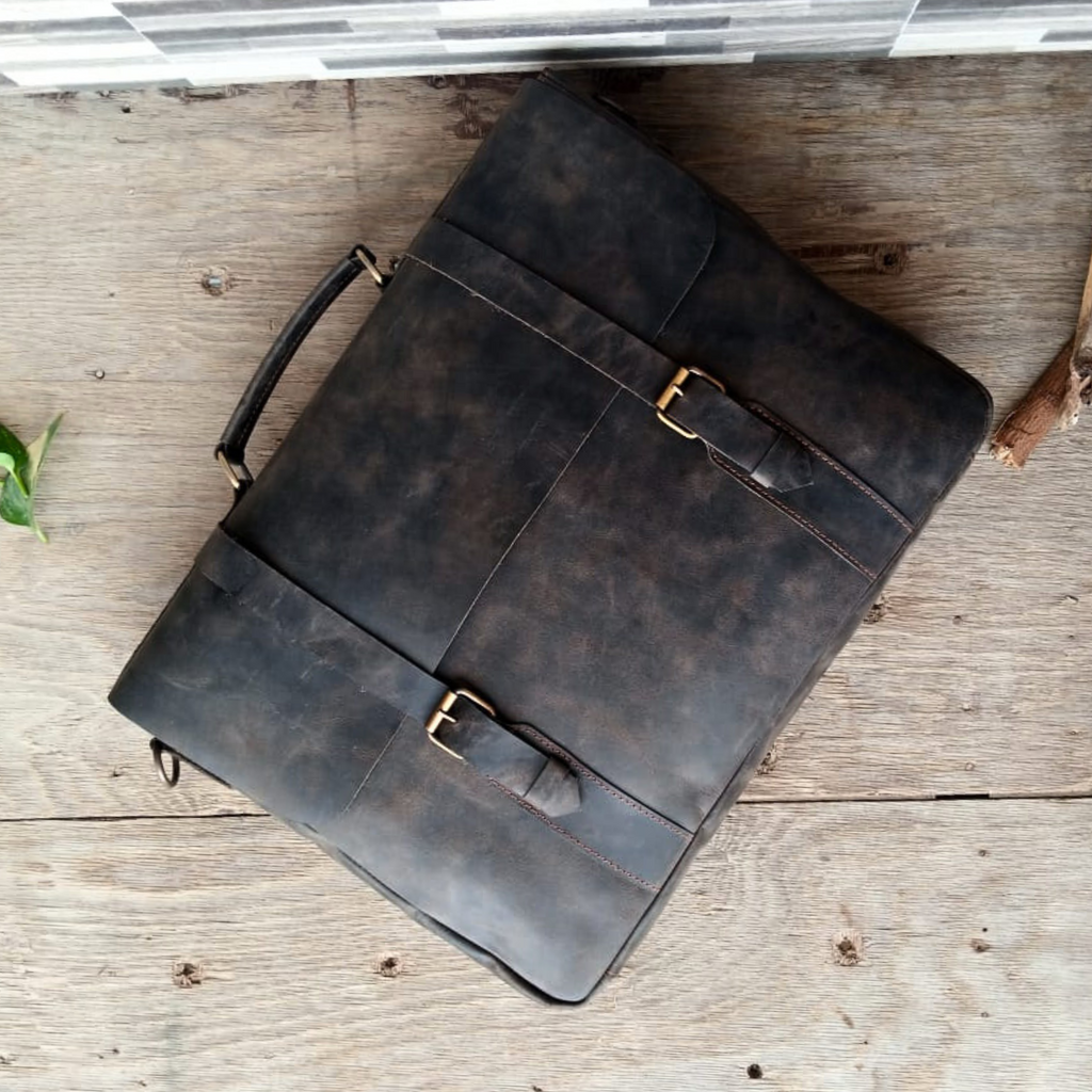 Choco Leather Laptop Bag  15.6" Messenger Bag | Handcrafted Cow Leather