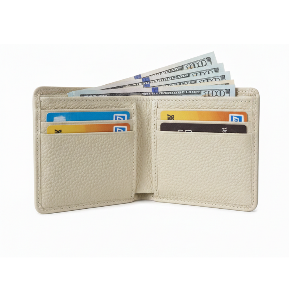 Leather bifold wallet for men with six card slots