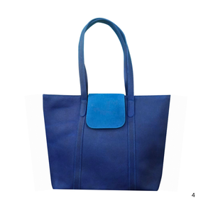 Navy Blue Leather Women's Tote Bag