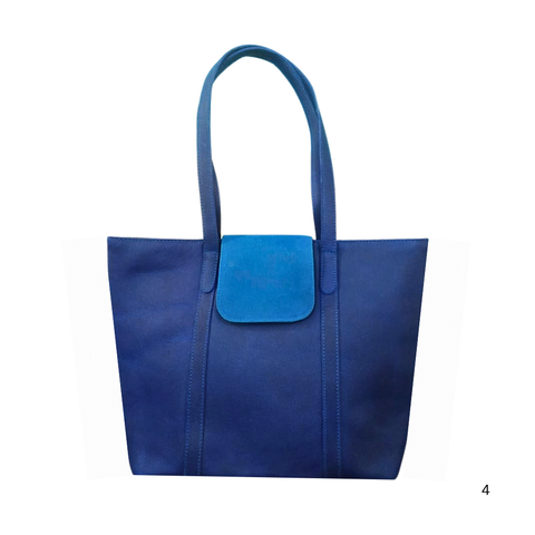 Navy Blue Leather Women's Tote Bag
