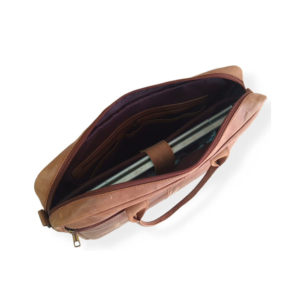 Tan Leather Laptop Bag for Men | 15" Handmade Messenger Bag