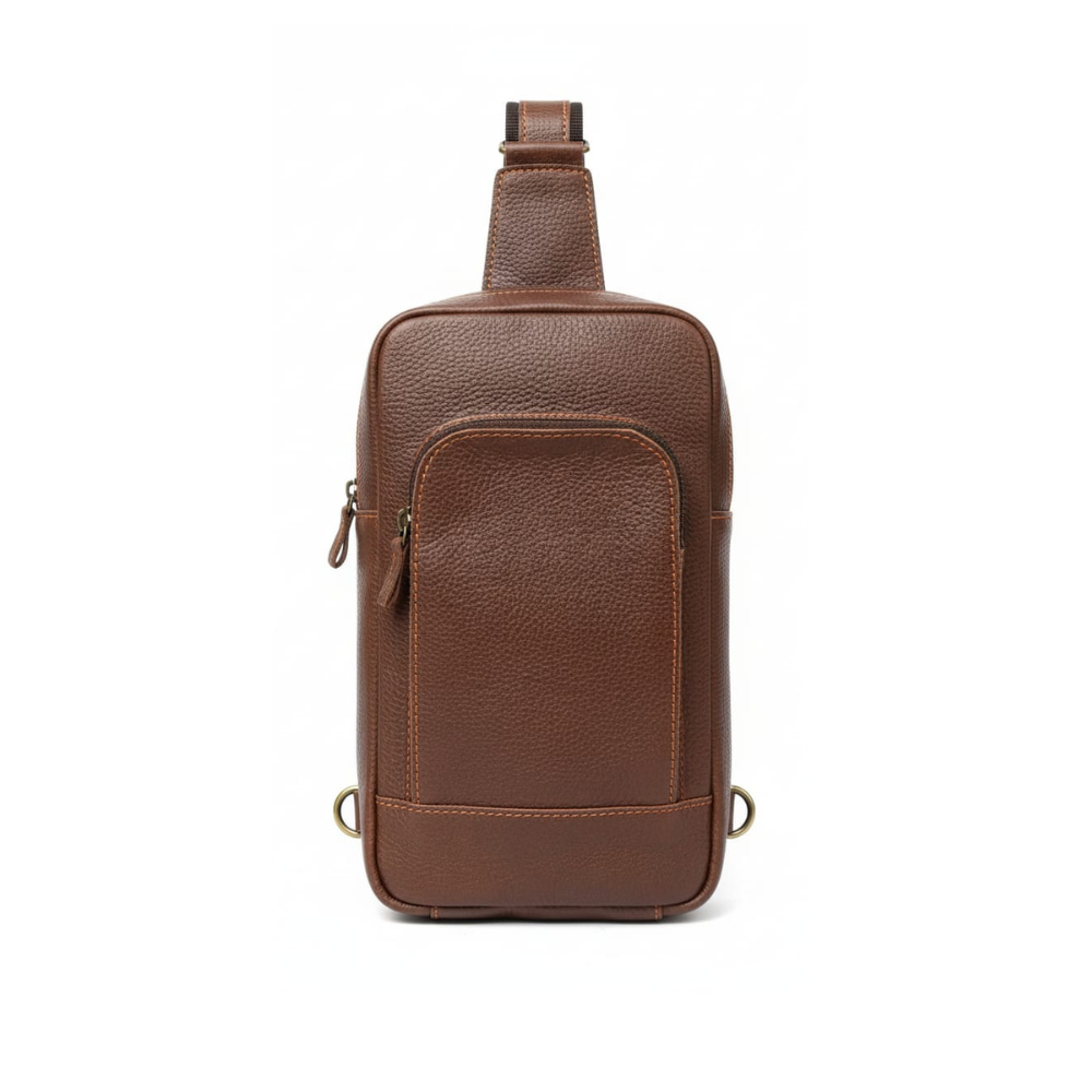 Brown Textured Leather Sling Bag
