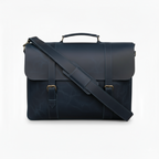 Navy Leather Messenger Bag 14 "15" & 16" Laptop Bag Matt Oil Pull-Up Cow Leather