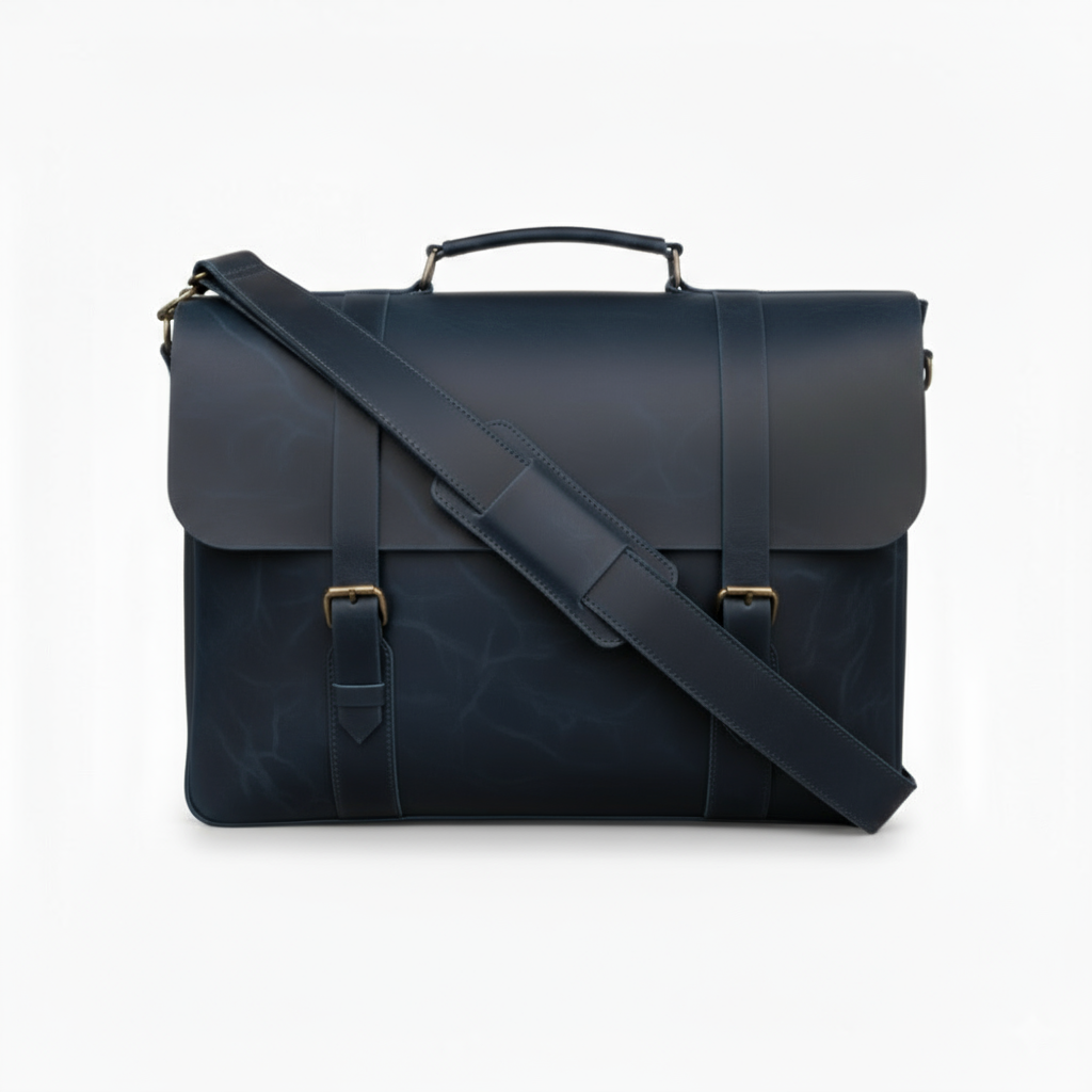 Navy Leather Messenger Bag 14 "15" & 16" Laptop Bag Matt Oil Pull-Up Cow Leather
