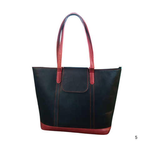 Black & Maroon Leather Tote Bag for Women
