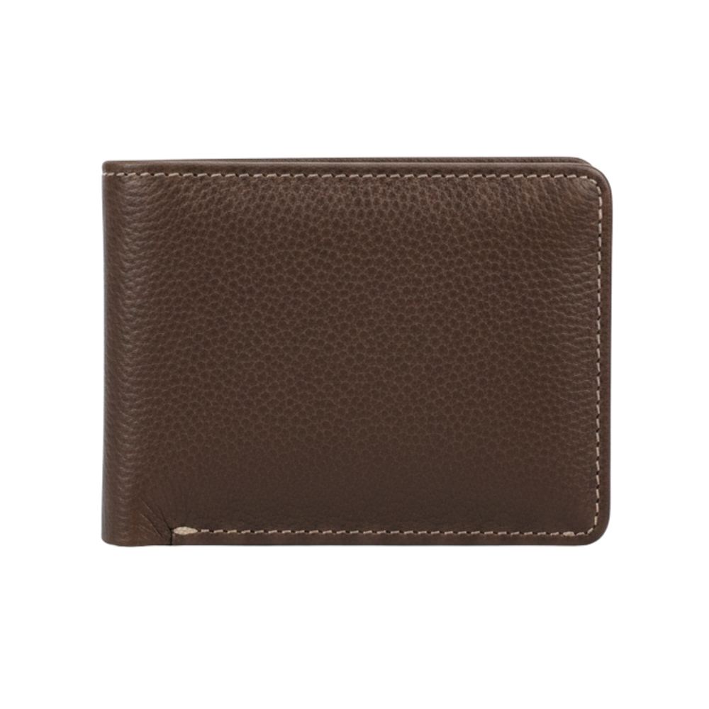 Dark brown leather bifold wallet for men textured cow leather
