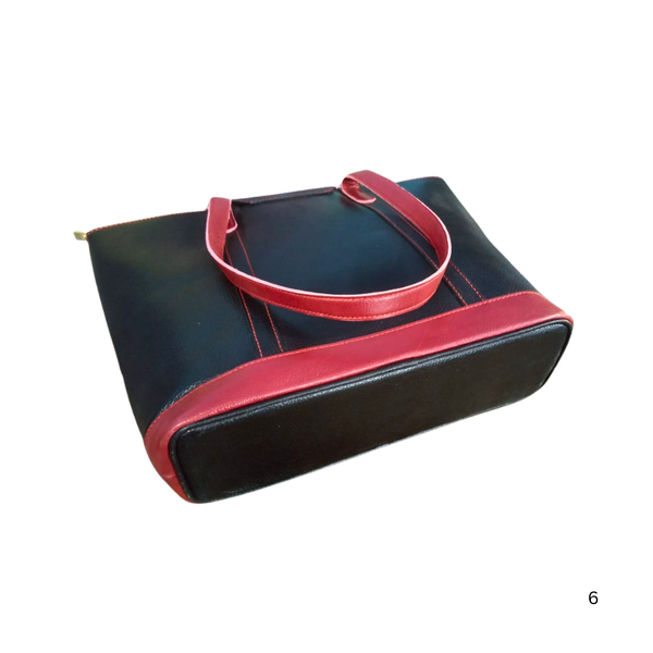 Black & Maroon Leather Tote Bag for Women