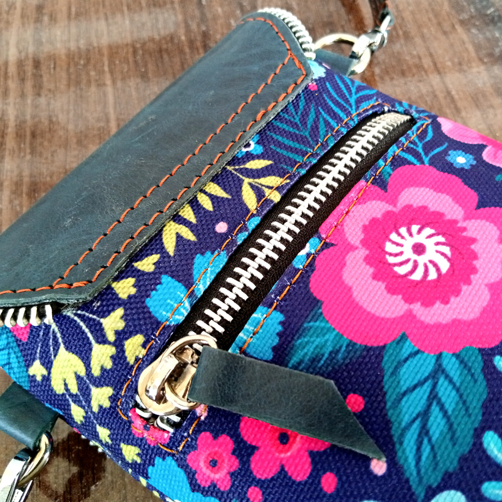 Deep Forest Printed Canvas and Leather Crossbody Mobile Pouch
