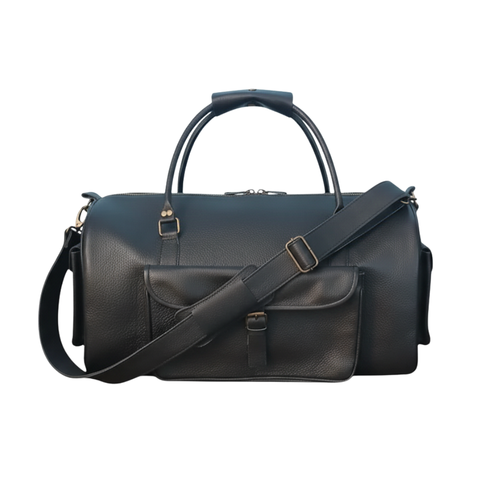 Softy Black Leather Duffel Bag Travel & Weekender Bag