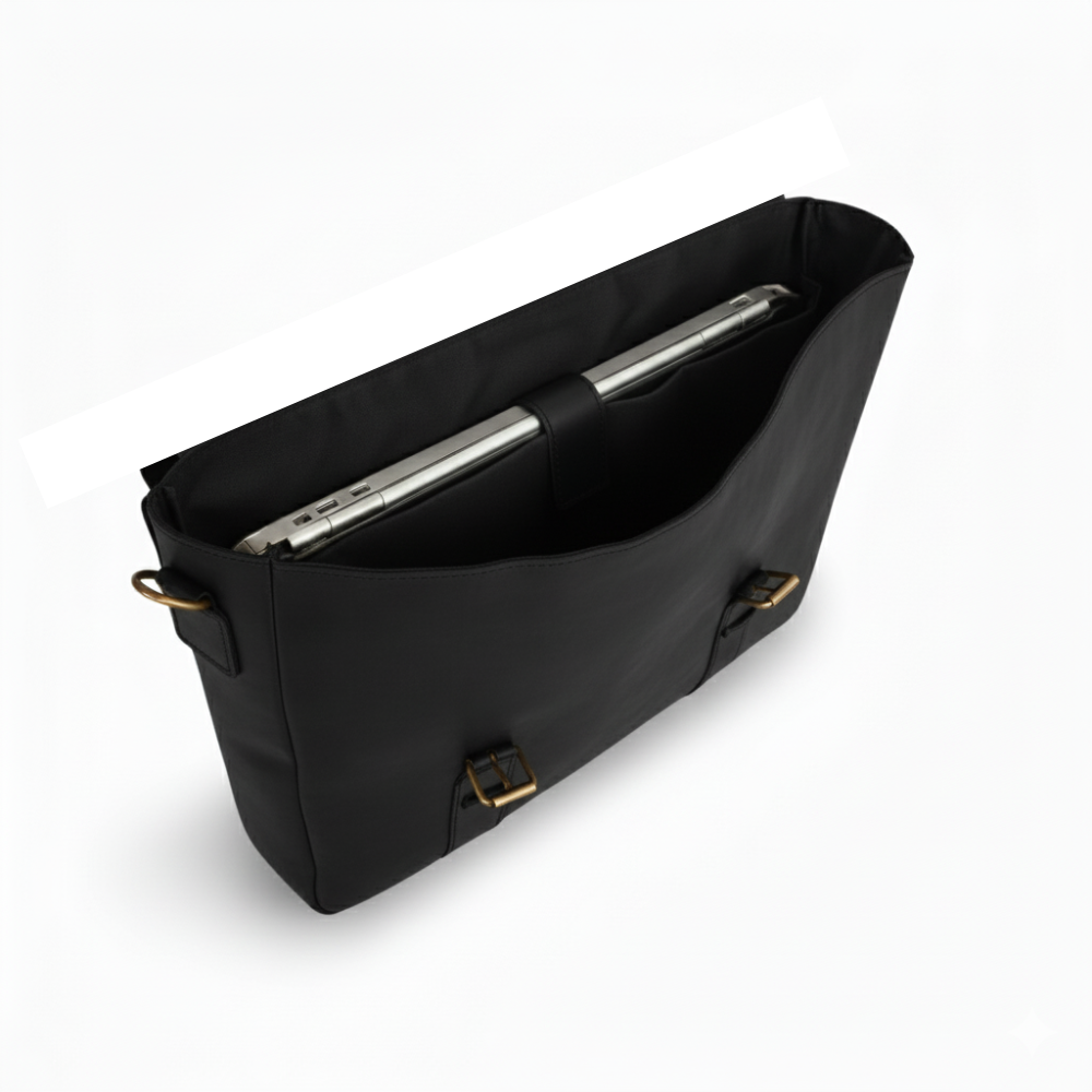 Black Leather Messenger Bag 14 "15" & 16" Laptop Bag Matt Oil Pull-Up Cow Leather
