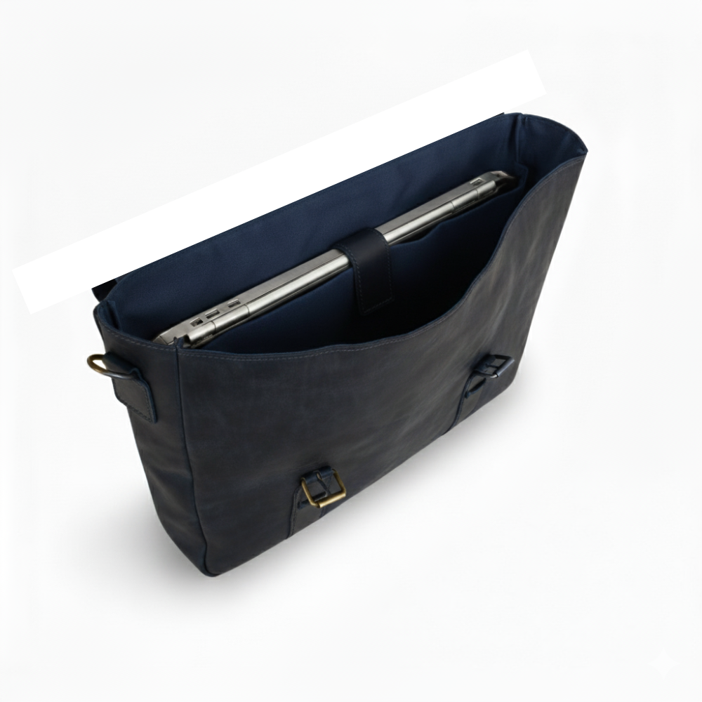Navy Leather Messenger Bag 14 "15" & 16" Laptop Bag Matt Oil Pull-Up Cow Leather