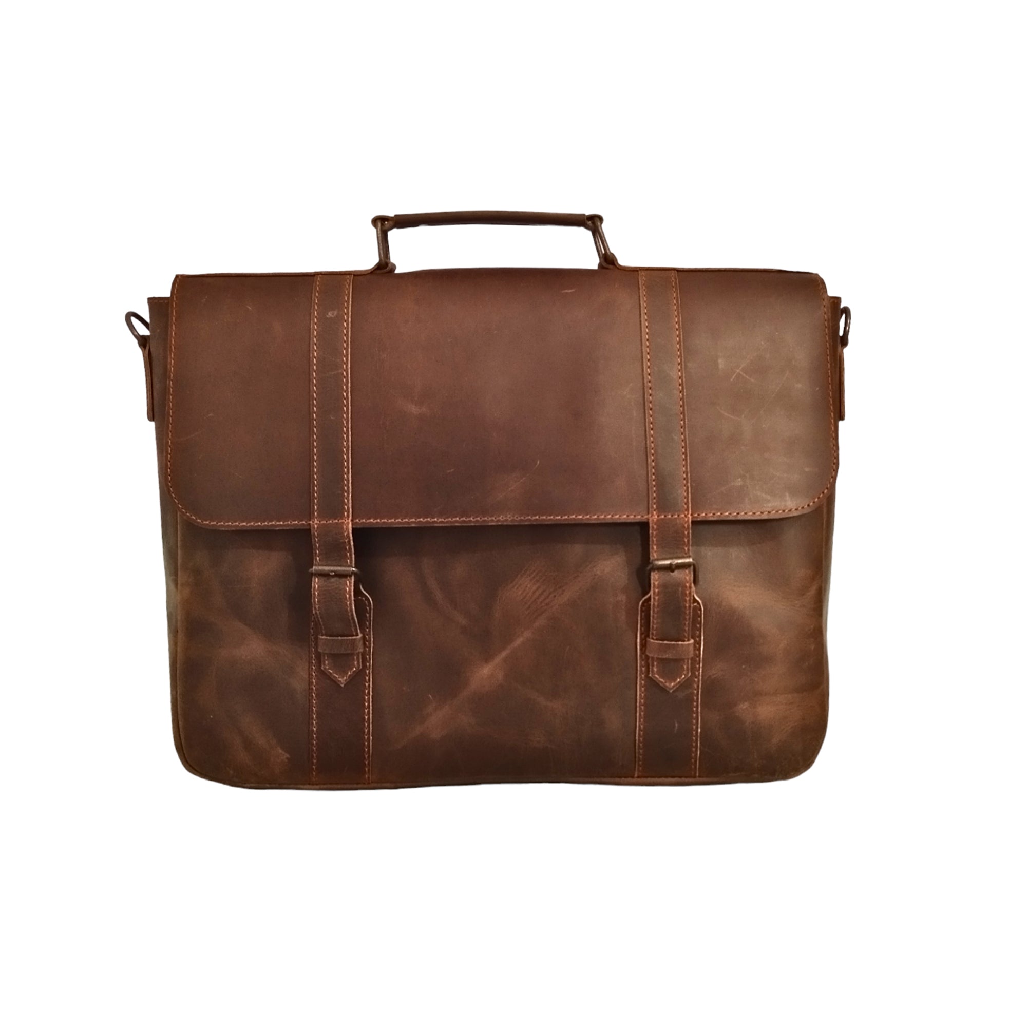 Brown Leather Laptop Bag 15.6" Messenger Bag | Antique Cow Leather