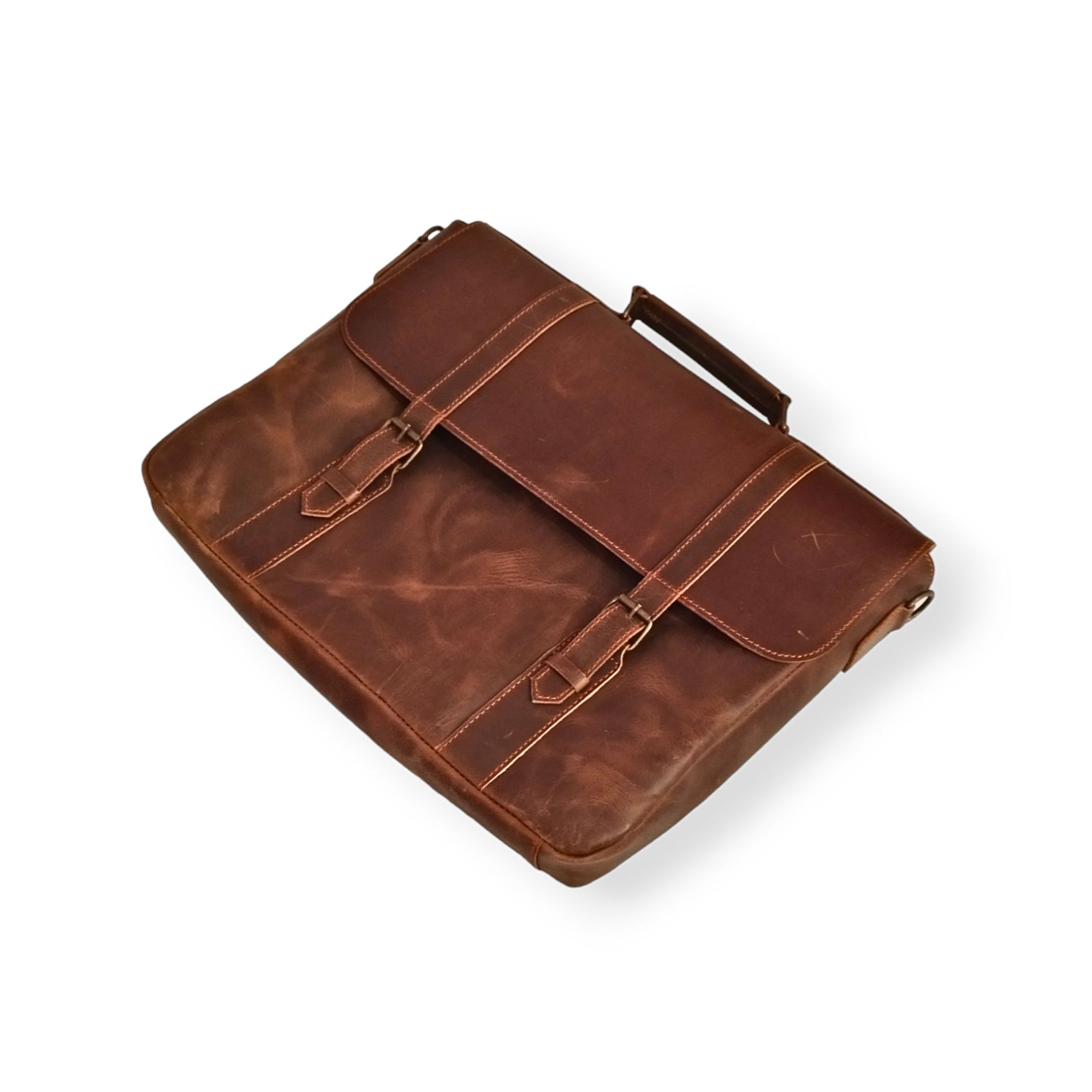 Brown Leather Laptop Bag 15.6" Messenger Bag | Antique Cow Leather