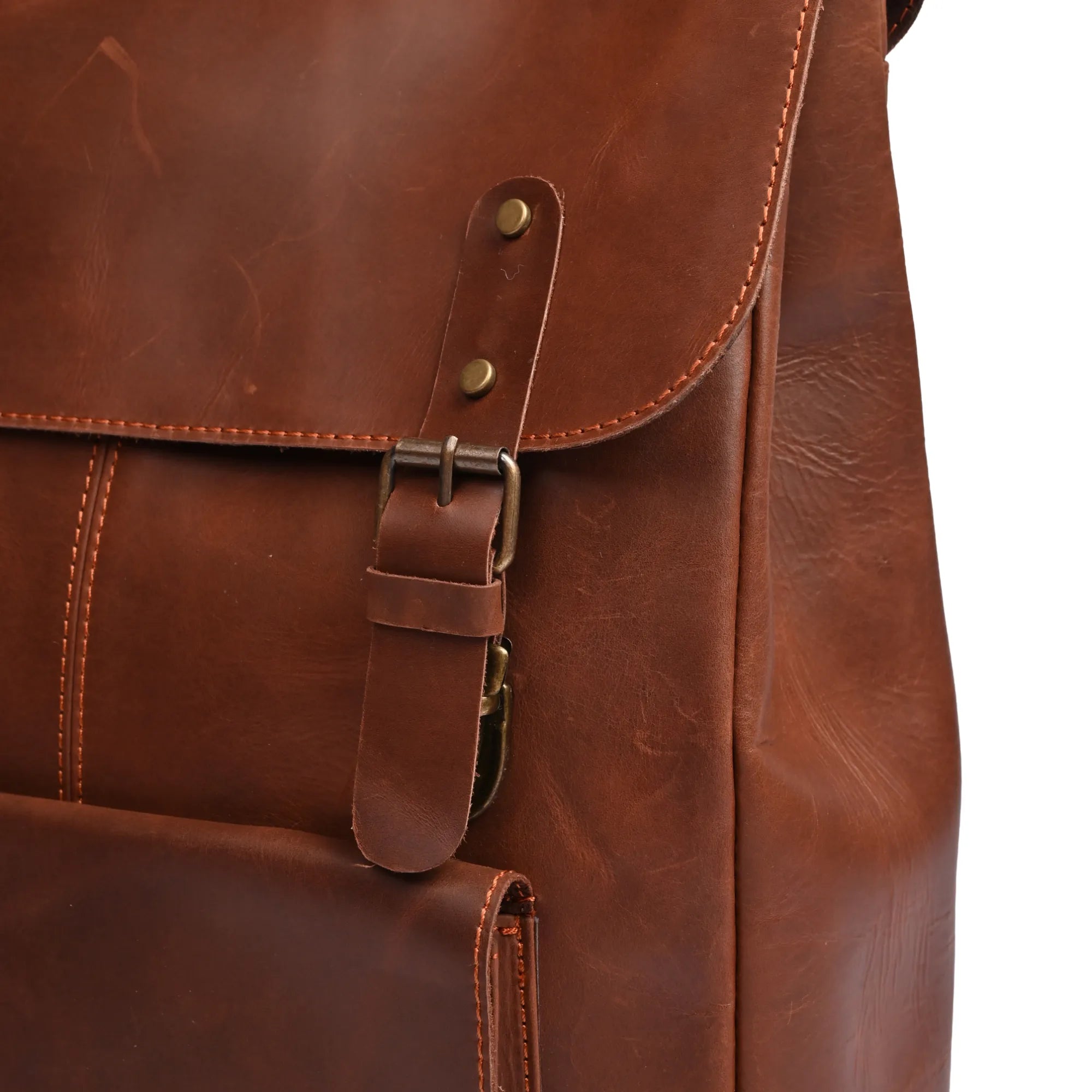 Camel Brown Leather Laptop Backpack – Stylish Travel & Work Companion