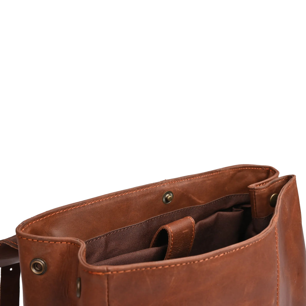 Camel Brown Leather Laptop Backpack – Stylish Travel & Work Companion
