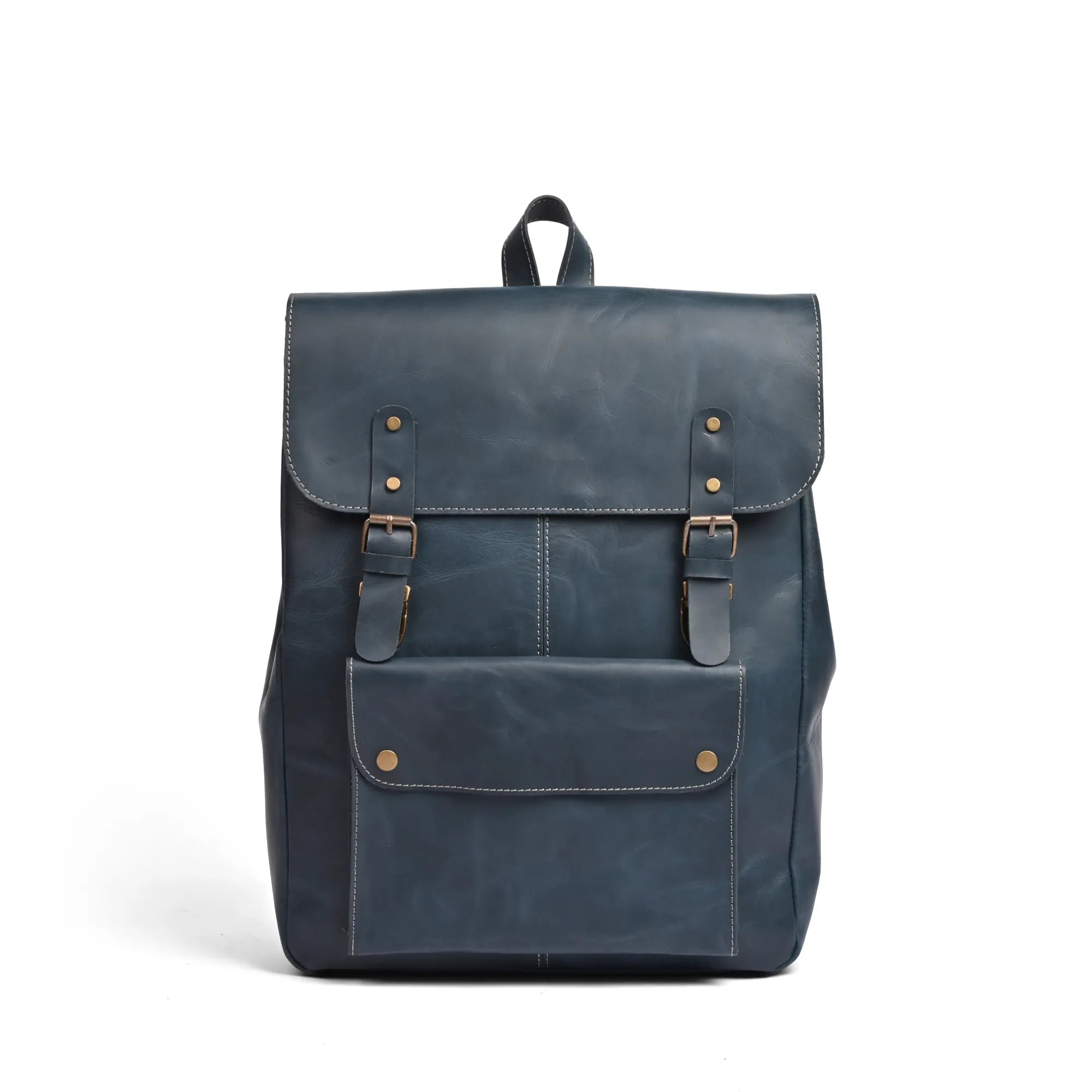 Leather Laptop Backpack Navy Blue Travel Backpack