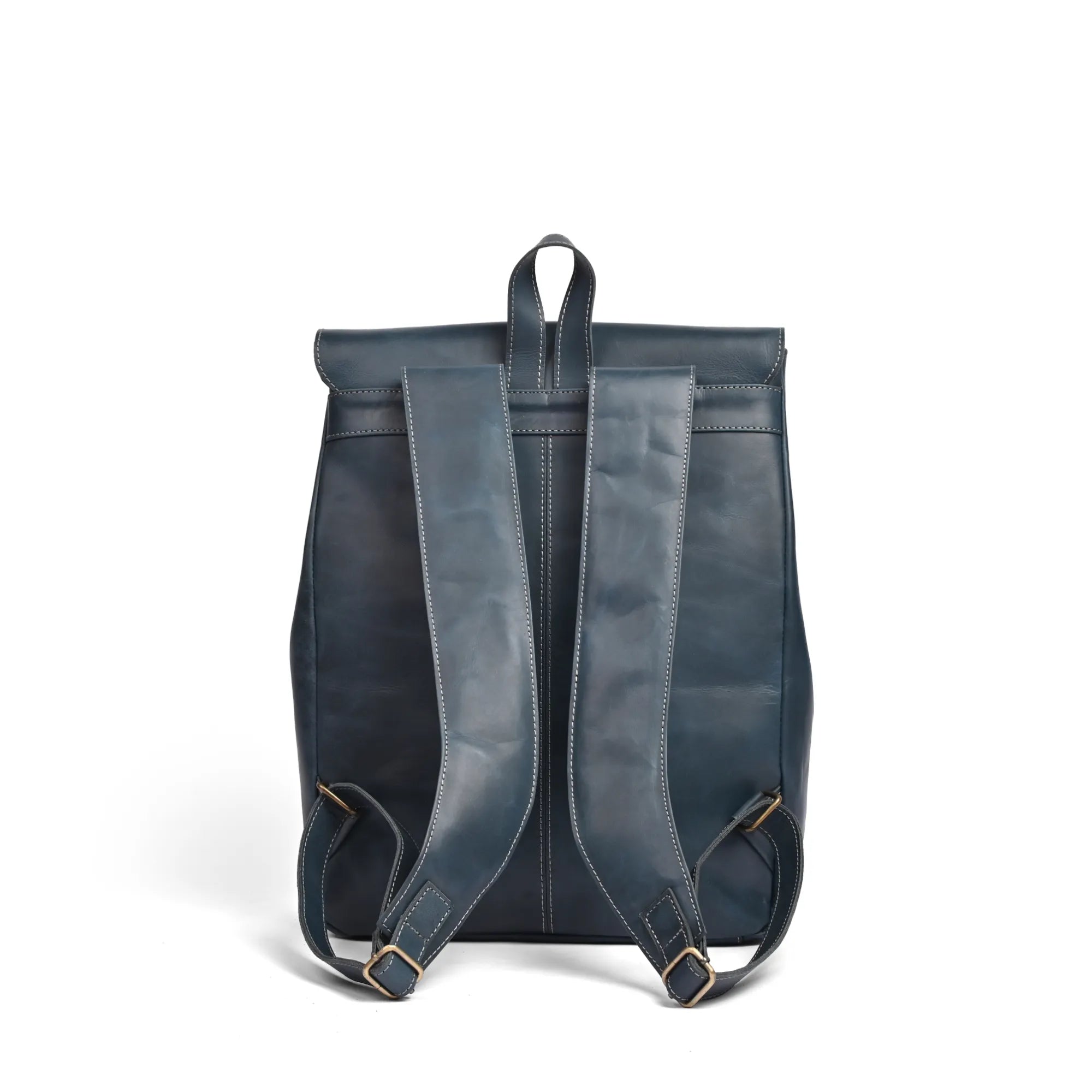 Leather Laptop Backpack Navy Blue Travel Backpack