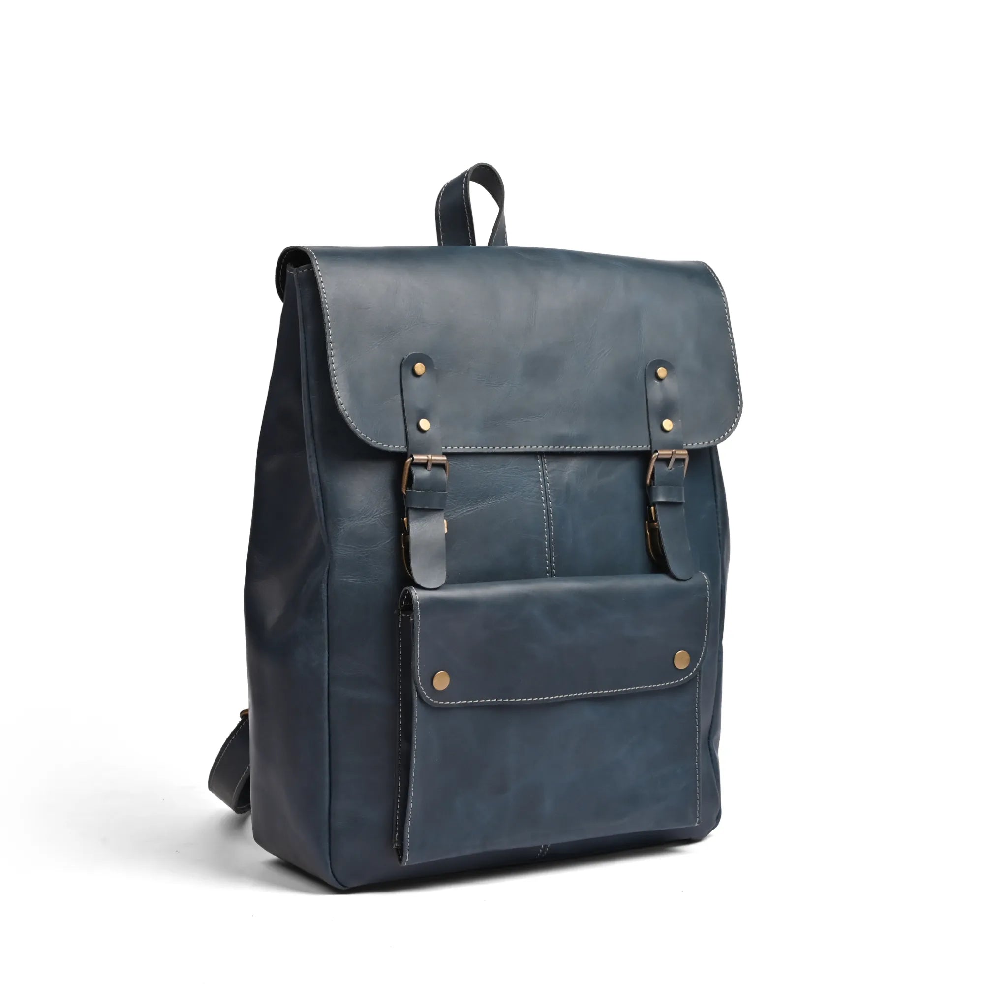 Leather Laptop Backpack Navy Blue Travel Backpack