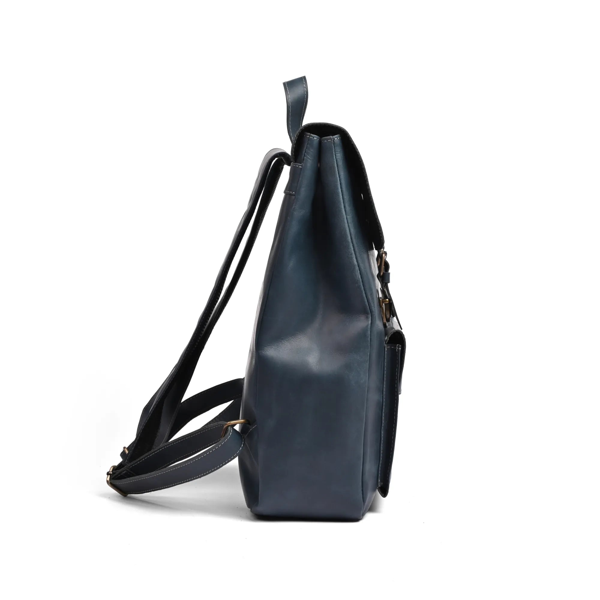 Leather Laptop Backpack Navy Blue Travel Backpack