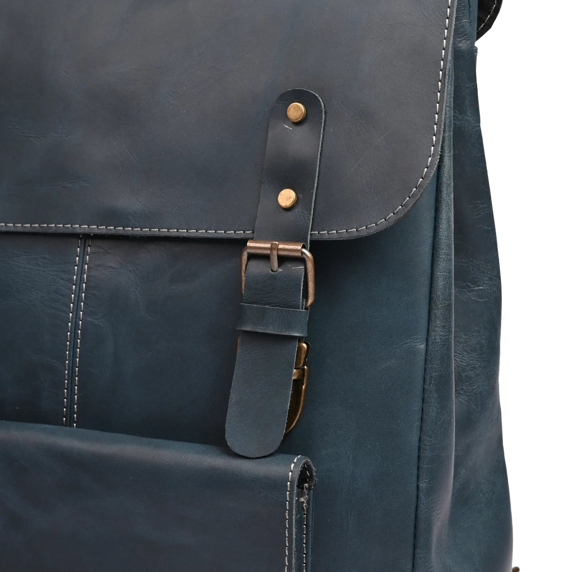 Leather Laptop Backpack Navy Blue Travel Backpack