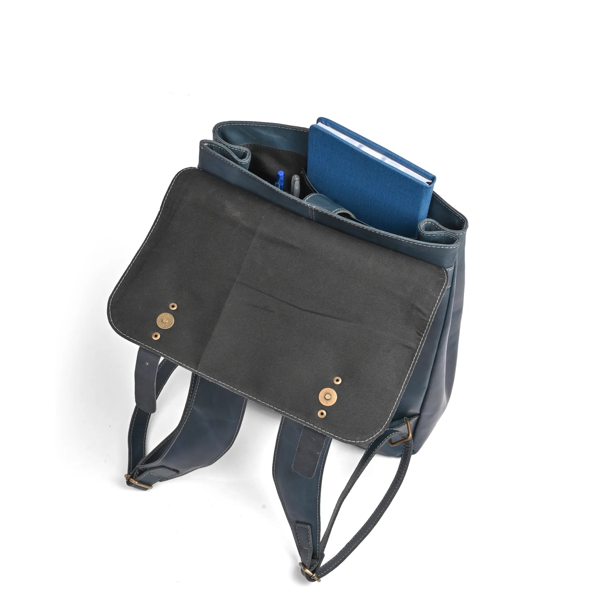 Leather Laptop Backpack Navy Blue Travel Backpack