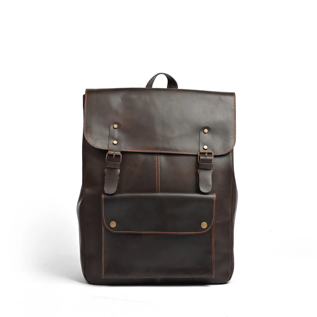 Leather Laptop Backpack, Dark Brown , Full grain 