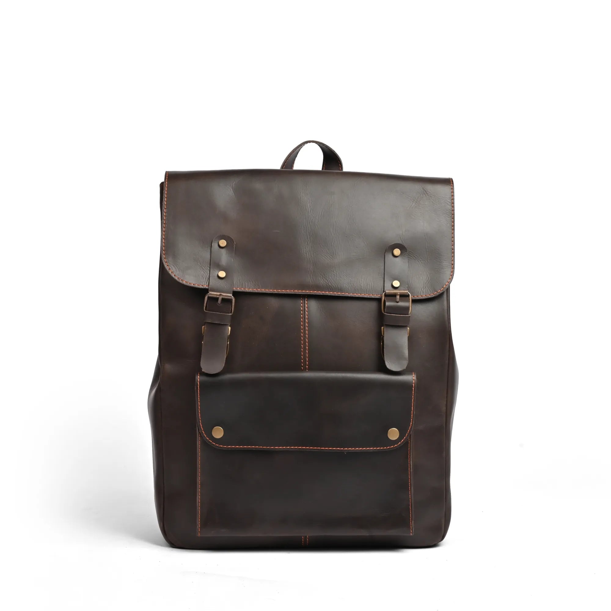 Leather Laptop Backpack, Dark Brown , Full grain 