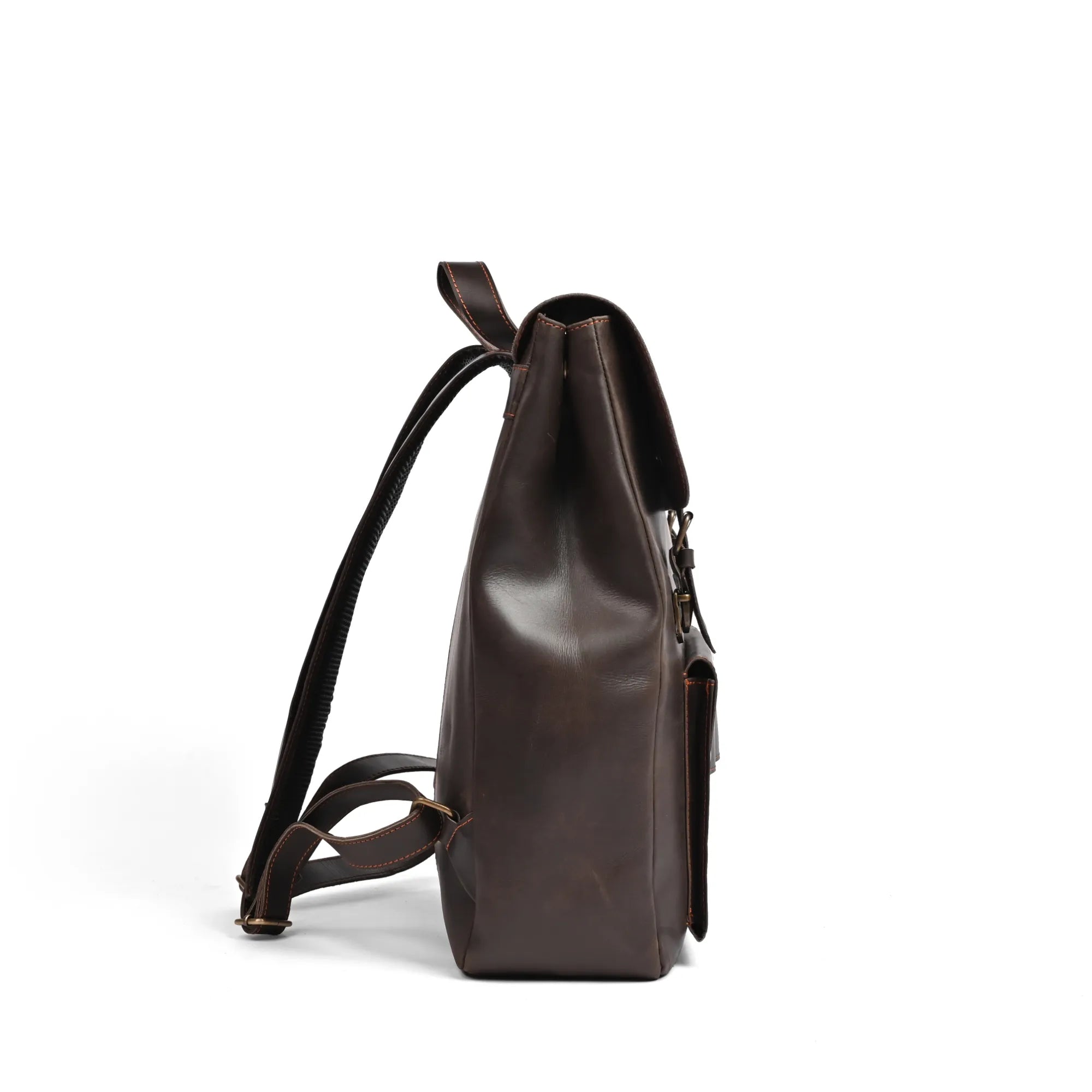 Leather Laptop Backpack, Dark Brown , Full grain 