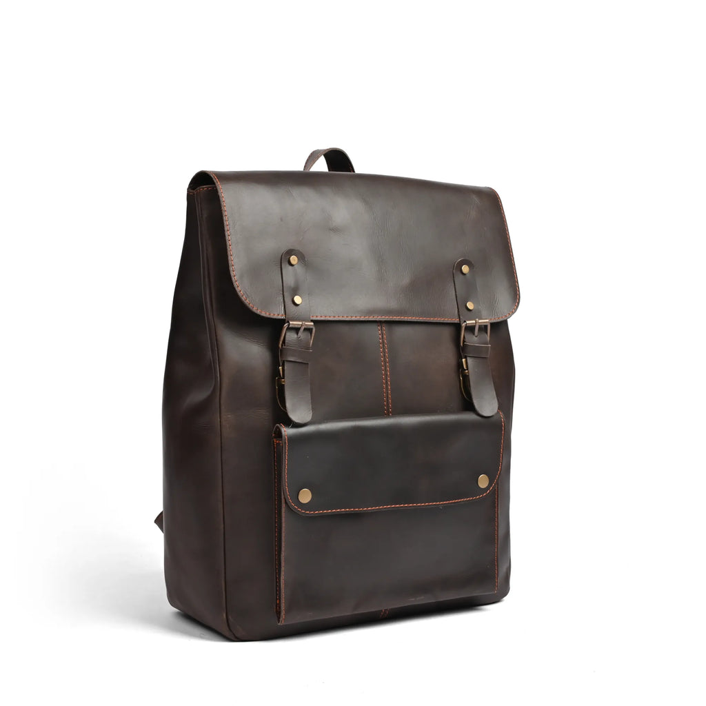 Leather Laptop Backpack, Dark Brown , Full grain 