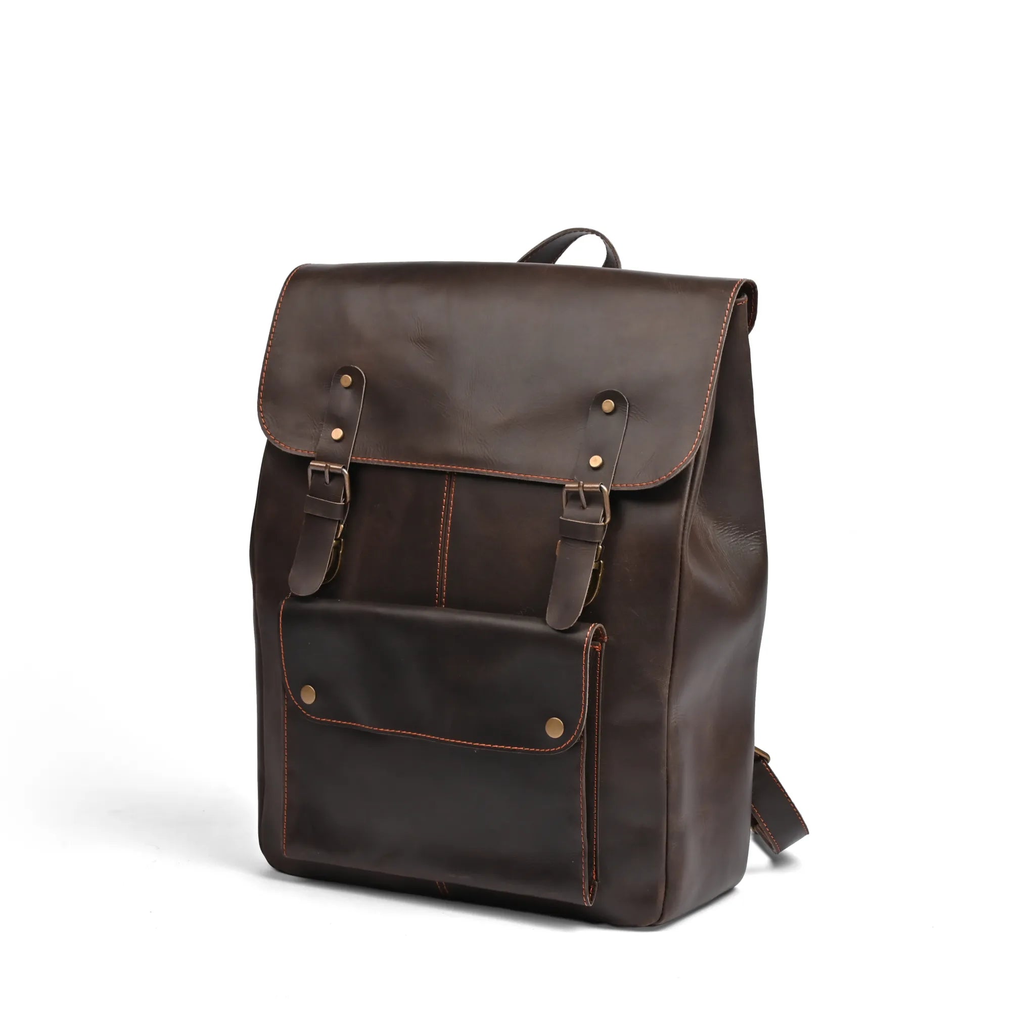 Leather Laptop Backpack, Dark Brown , Full grain 