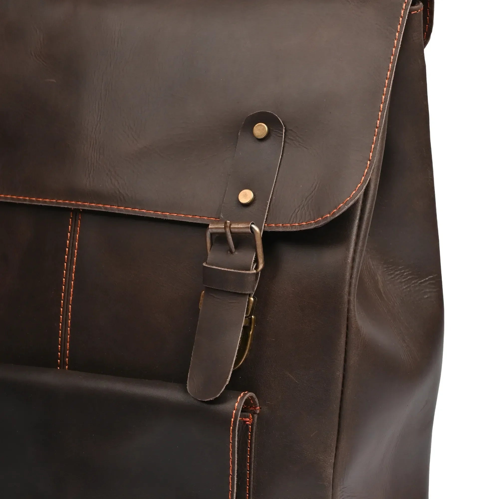 Leather Laptop Backpack, Dark Brown , Full grain 